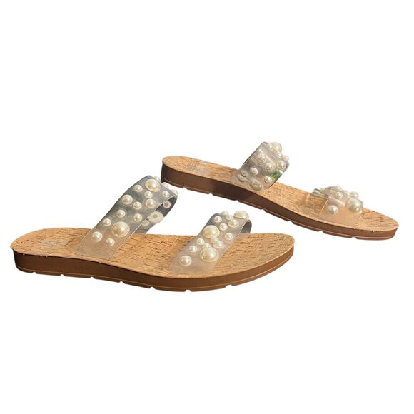 Corkys Sandals Womens Size 10 Clear Pearl Beaded Slide Cork Footbed Slip On - Picture 13 of 14